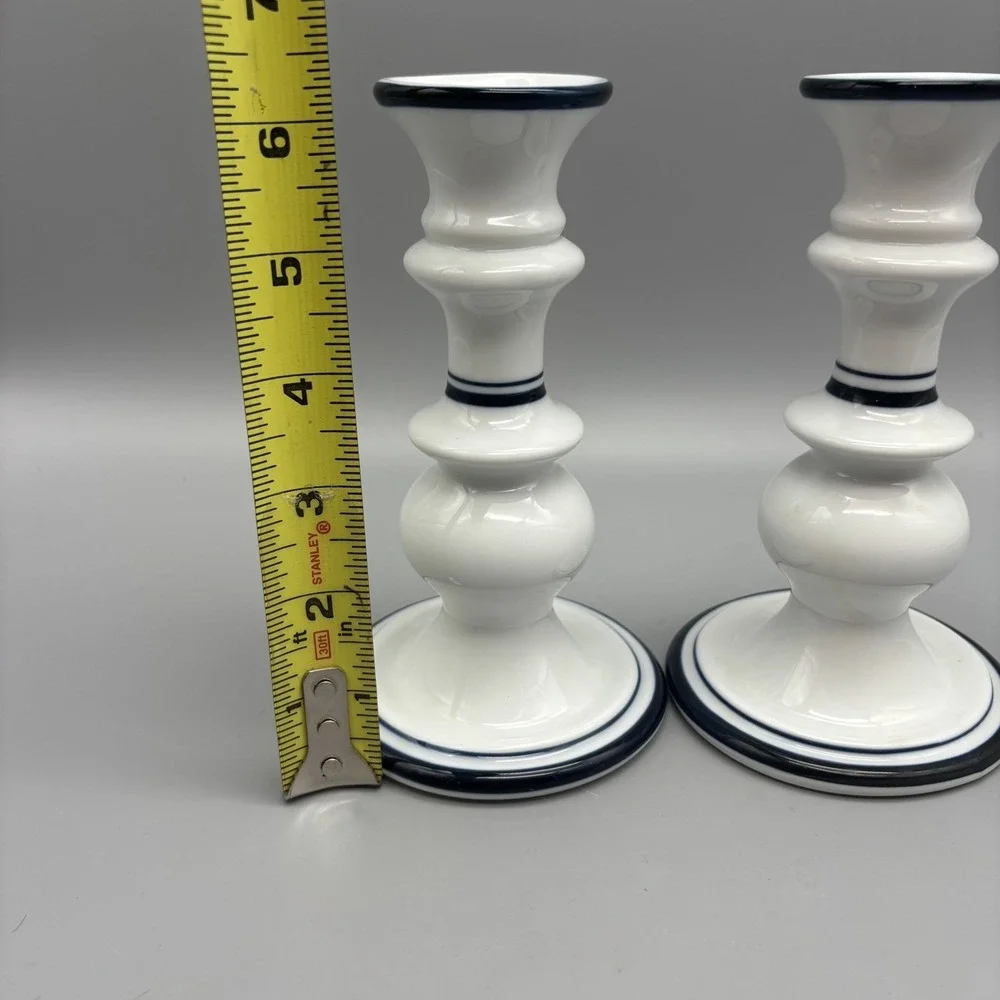 Dansk Bistro Candle Holder Christianshavn Blue White‎ Portugal Candlesticks Pair